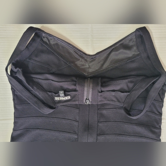 Express Sleeveless Bandage Bodycon Dress Knee Length with Zip, Size Large, Black - Picture 8 of 14